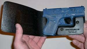 Wallet style top covered back pocket holster for licensed concealed weapon carry of Glock 43