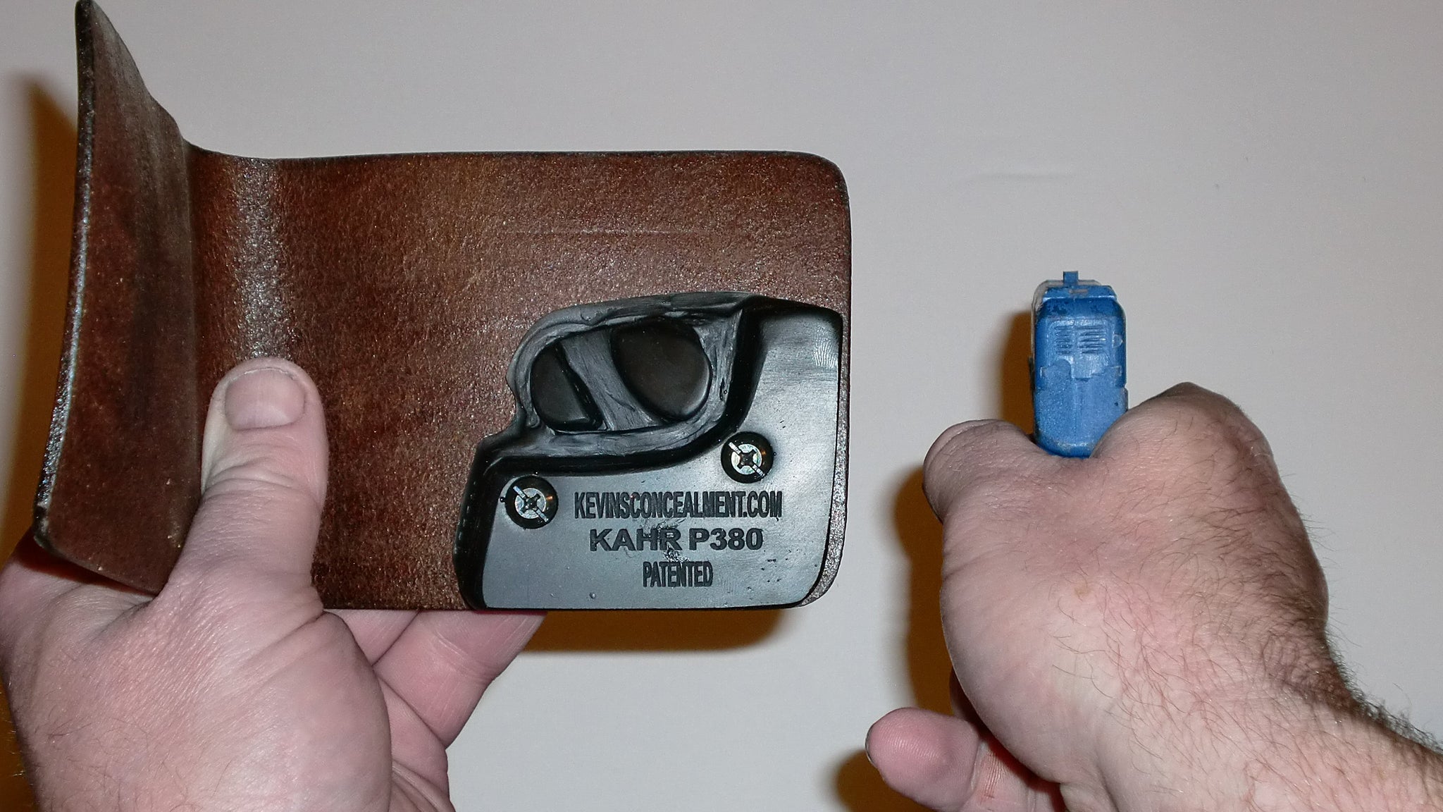thumbnail image 2 of Kevin's Concealment Pocket Holster For Kahr P380 / CW380 – Wallet Style, Full Concealment – Leather/Plastic, Right Or Left Hand – Made In USA 2 of 6